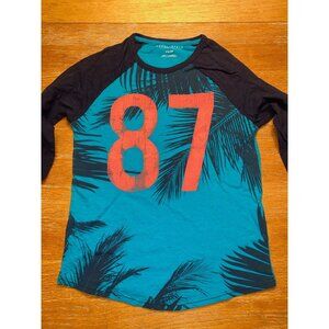 Aeropostale Mens Blue & Black Raglan Palm Print Shirt Size XS